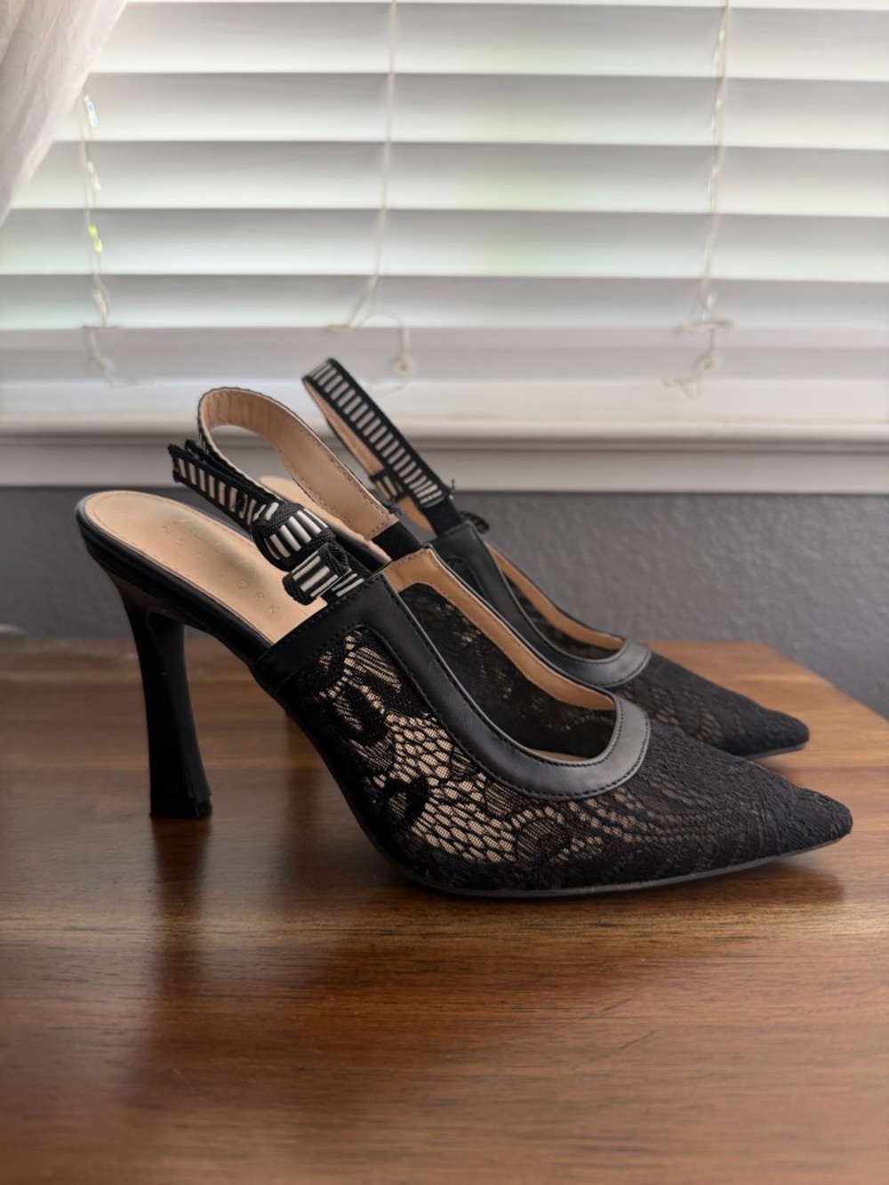 Nicole Miller Black Lace Slingback Heels